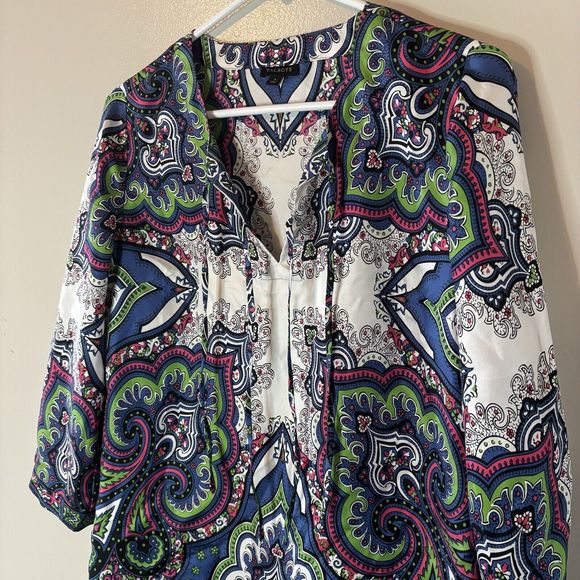 Talbots 100% Silk 3/4 Sleeve Blouse Paisley Top Colorful Pink Blue Size 4 - Picture 2 of 7